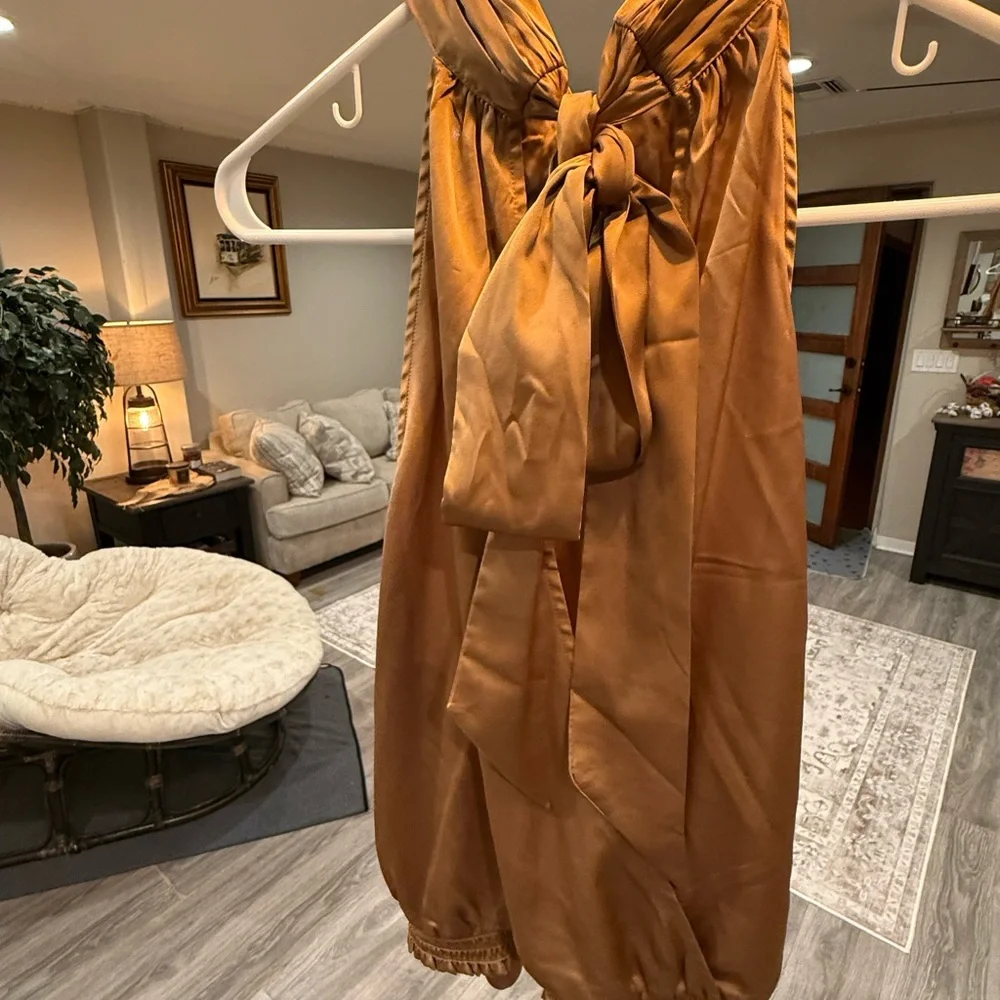 Express Tan Satin Blouse - Picture 2 of 4